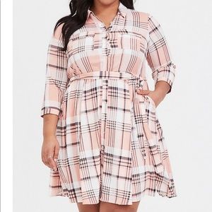 Torrid 00 Pink Plaid Challis Shirt Dress